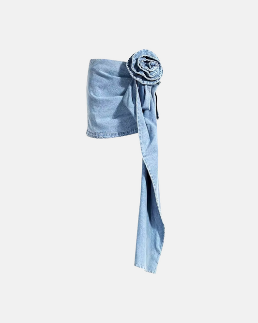 Denim Drape Tie-Waist Skirt